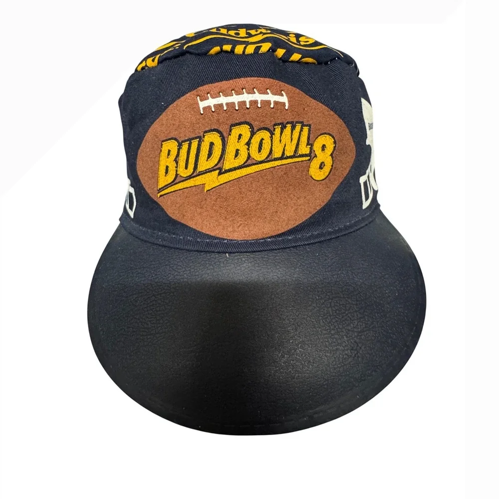 Vintage Bud‎ Bowl 8 Hat Budweiser Bud Light Football Painter Cap Navy Blue 1990s